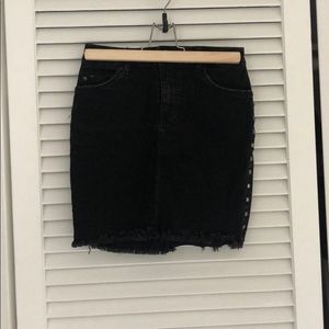 Studded black denim pencil skirt